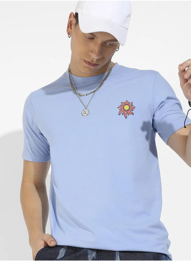Campus Sutra Men's Icy Blue Basic Regular Fit T-Shirt