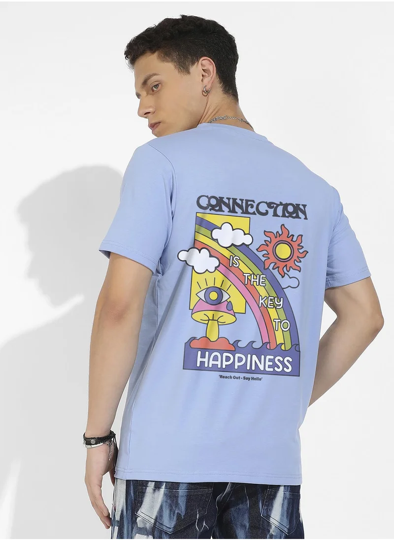 Campus Sutra Men's Icy Blue Basic Regular Fit T-Shirt