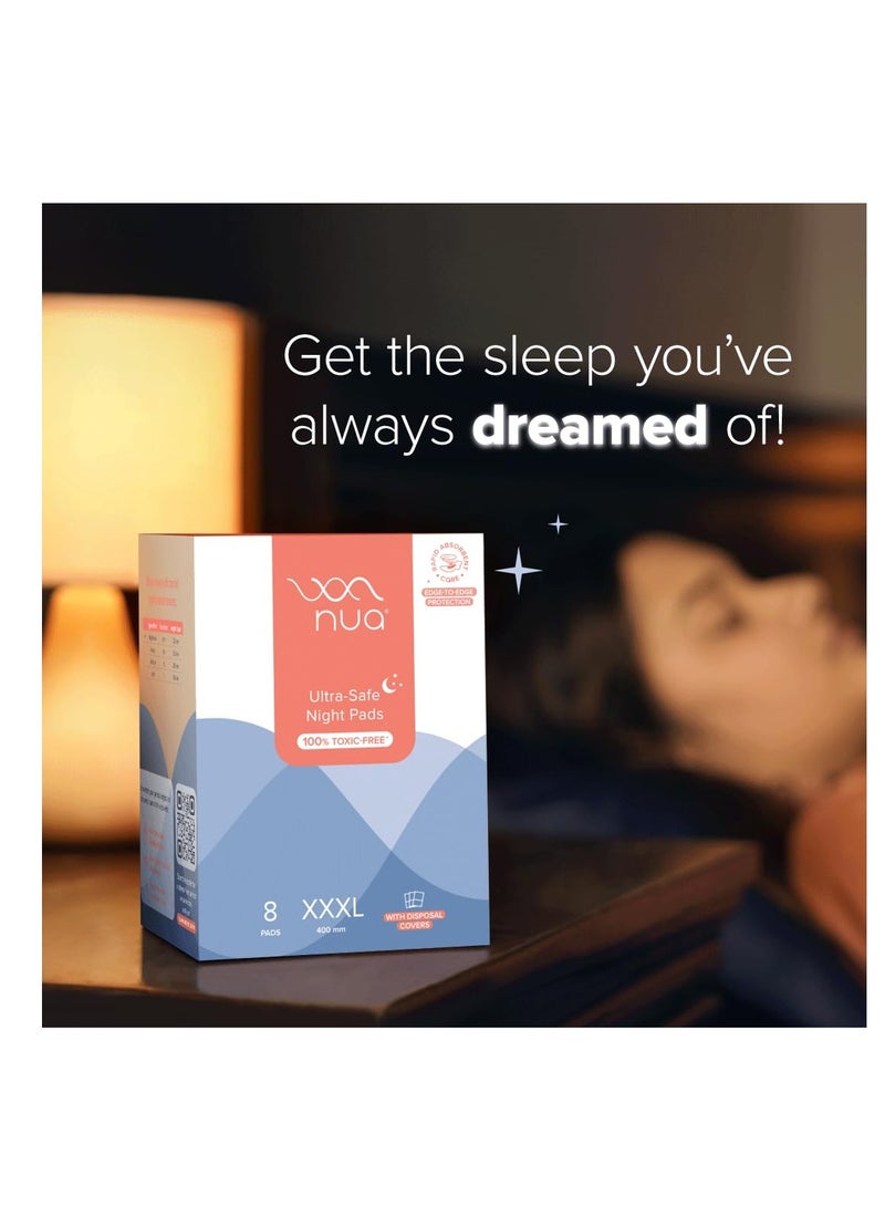 Nua Nua Ultra-Safe Night Pads 400 mm XXXL | 60% Larger Absorbent Core | 60% Wider Back with Hydrophobic Leak Guards | Breathable and Super Soft Top Sheet | Safe on Skin | Convenient and Hygienic Disposal - Image 2