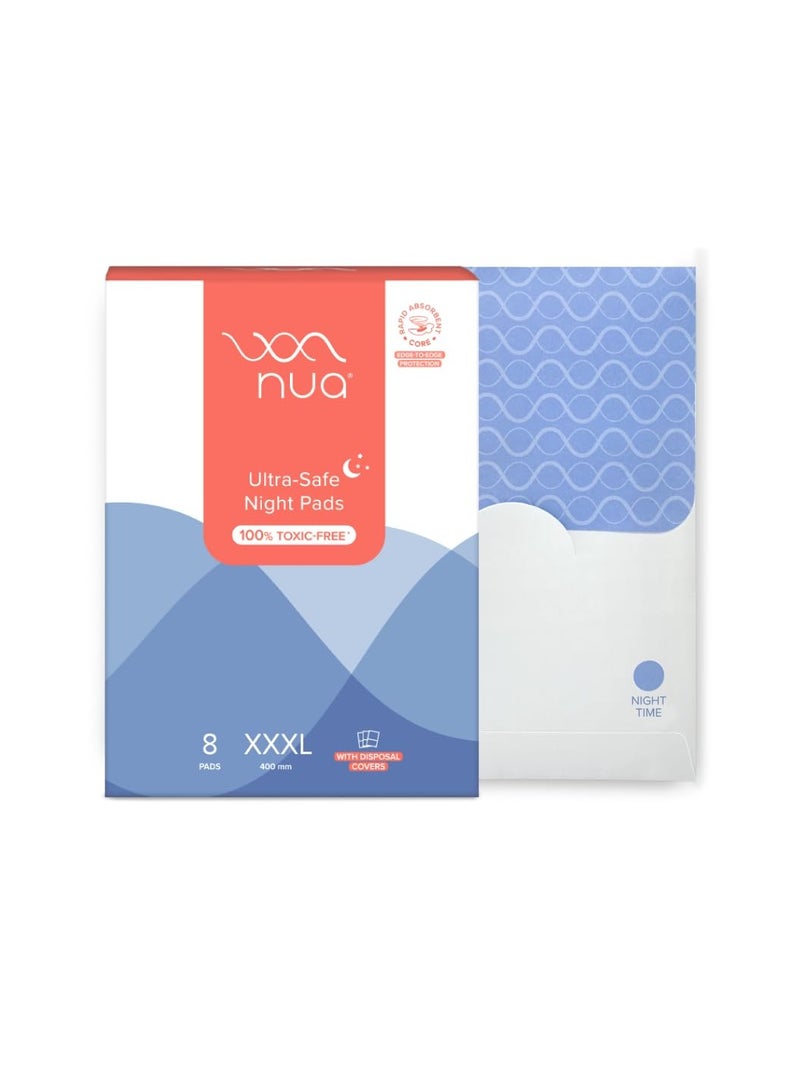 Nua Nua Ultra-Safe Night Pads 400 mm XXXL | 60% Larger Absorbent Core | 60% Wider Back with Hydrophobic Leak Guards | Breathable and Super Soft Top Sheet | Safe on Skin | Convenient and Hygienic Disposal - Image 1