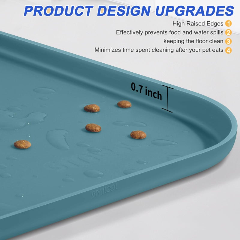 SMILOOL Silicone Pet Feeding Mat with Raised Edge for Food and Water, Dog Bowl Mats, Cat Bowls Placemat with High Lip for Floor Waterproof, Rubber Tray for Cats and Dogs 19 x 12 x0.7 Slate Blue - Image 4