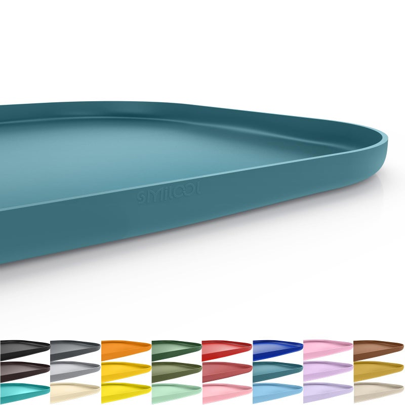 SMILOOL Silicone Pet Feeding Mat with Raised Edge for Food and Water, Dog Bowl Mats, Cat Bowls Placemat with High Lip for Floor Waterproof, Rubber Tray for Cats and Dogs 19 x 12 x0.7 Slate Blue - Image 1