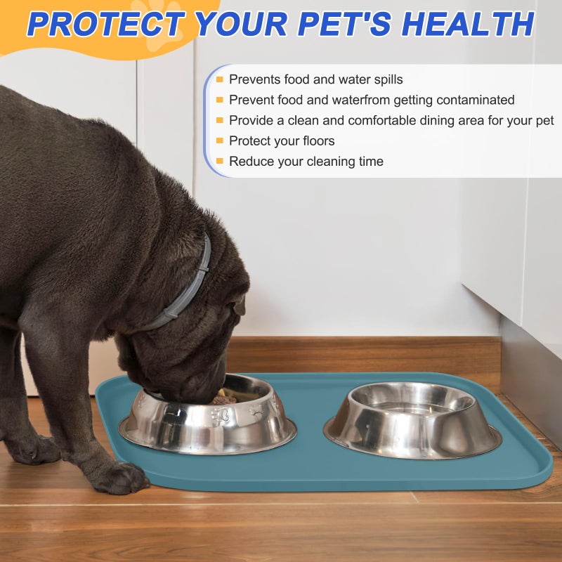 SMILOOL Silicone Pet Feeding Mat with Raised Edge for Food and Water, Dog Bowl Mats, Cat Bowls Placemat with High Lip for Floor Waterproof, Rubber Tray for Cats and Dogs 19 x 12 x0.7 Slate Blue - Image 5