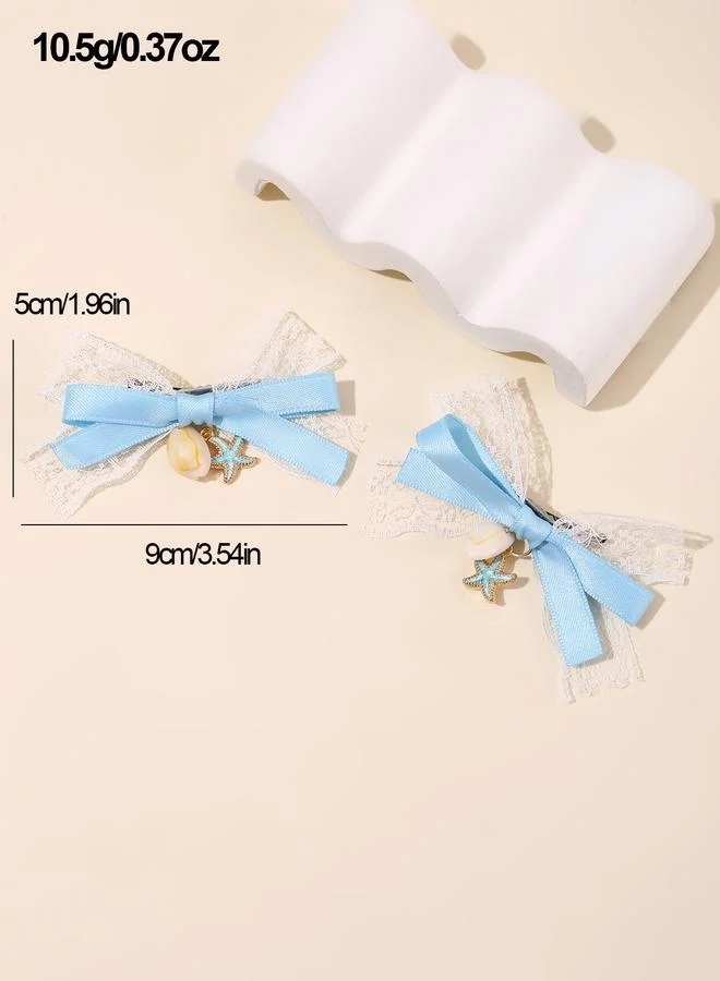 Take Two  Pack of 2 -Girls Blue Seashell Embellished Bow Hair Clips for Women | Best Price UAE