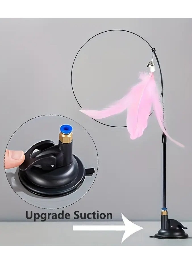 Goolsky Artificial fiber feather cat wand, strong suction cup base, flexible metal wire rod, suitable for all cats interactive play and self-entertainment pet wand.  - Image 2