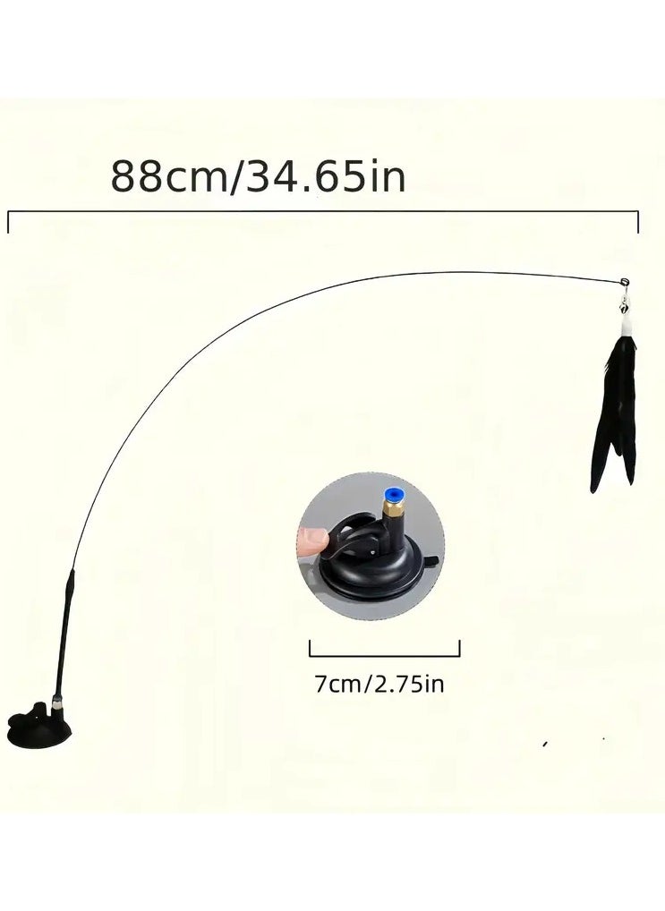 Goolsky Artificial fiber feather cat wand, strong suction cup base, flexible metal wire rod, suitable for all cats interactive play and self-entertainment pet wand.  - Image 3