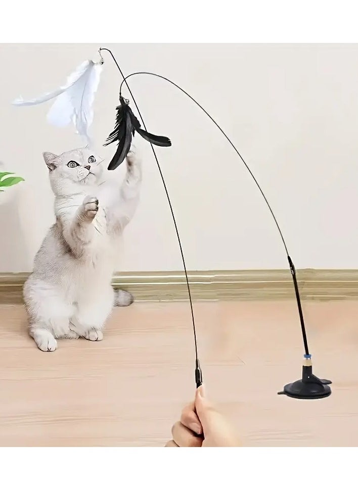 Goolsky Artificial fiber feather cat wand, strong suction cup base, flexible metal wire rod, suitable for all cats interactive play and self-entertainment pet wand.  - Image 4
