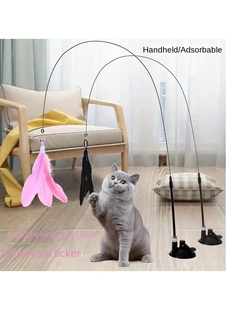 Goolsky Artificial fiber feather cat wand, strong suction cup base, flexible metal wire rod, suitable for all cats interactive play and self-entertainment pet wand.  - Image 5