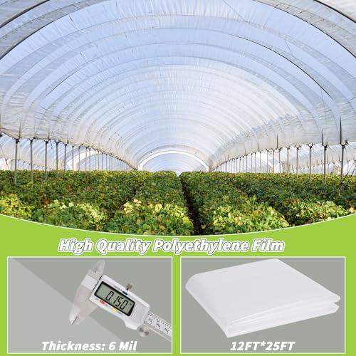UZLU Greenhouse Plastic Sheeting 6 Mil,12 x 25 FT Transparent UV Resistant Polyethylene Film, Tear-Resistant Green House Hoop Cover for Gardening, Farming, Nursery, Henhouse, Anti-Drip & Weatherproof - Image 5