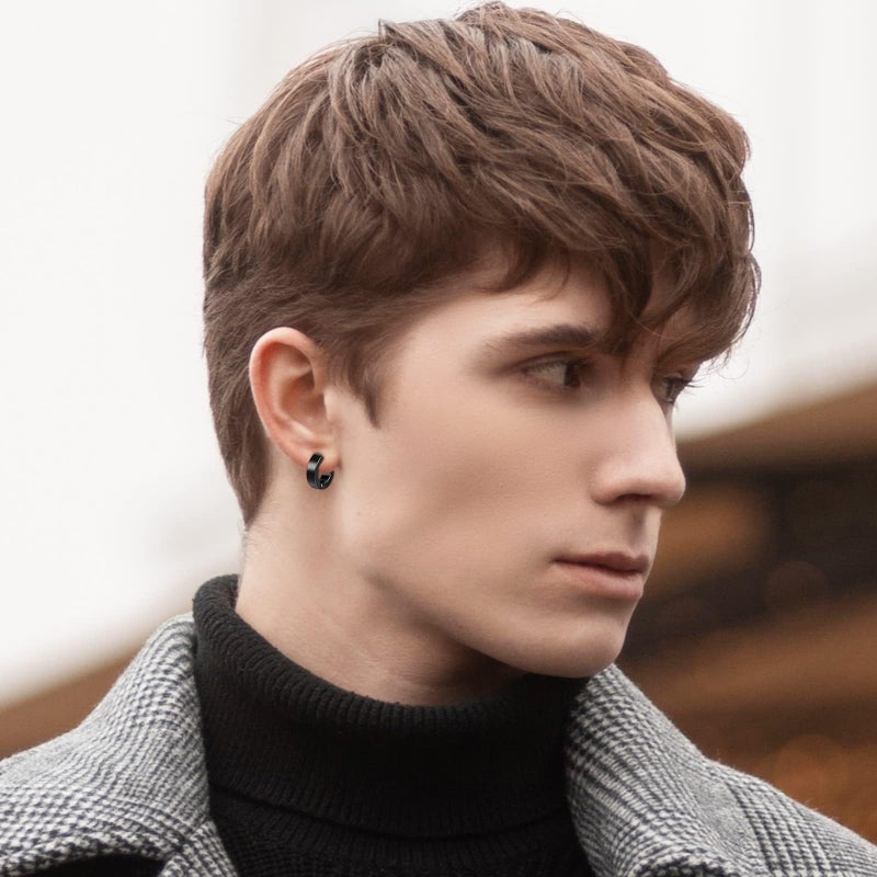 ONESING 12 Pairs Black Magnetic Earrings for Men Clip On Earrings for Men Fake Earrings Mens Earrings Hoop Dangle Earrings Black Earrings for Men Women Fake Piercing Non-Piercing Earrings Set - Image 5