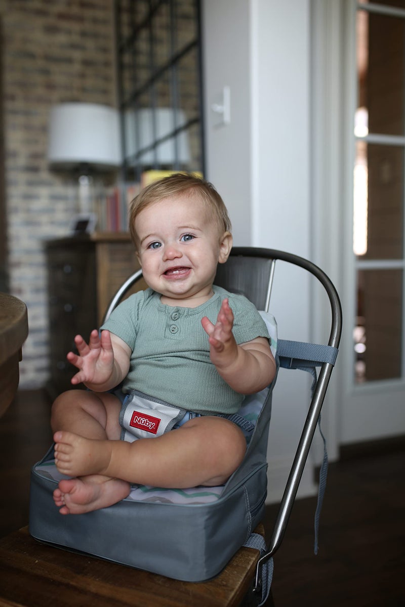 Nuby Easy Go Booster Seat - Travel Booster Seat for Babies and Toddlers - Holds Up to 35 Pounds - 9+ Months - Gray Chevron - Image 2