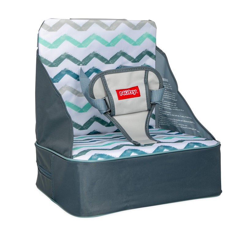 Nuby Easy Go Booster Seat - Travel Booster Seat for Babies and Toddlers - Holds Up to 35 Pounds - 9+ Months - Gray Chevron - Image 1