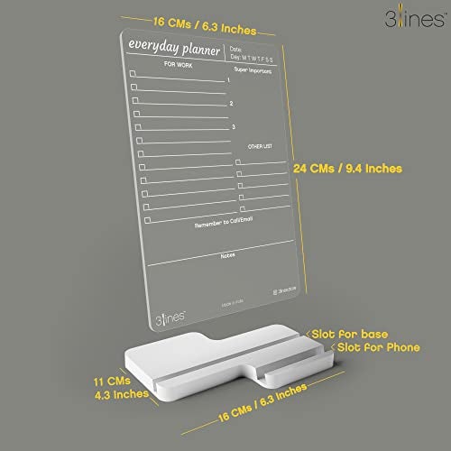 3 Lines to Do List Acrylic Board for Desk (24x16 CM)| Best Planner & Organiser | White Acrylic Base with Slot for Phone| with 2 Markers & Cleaning Fabric | 'Everyday Planner for Work' |Regular Size - Image 3