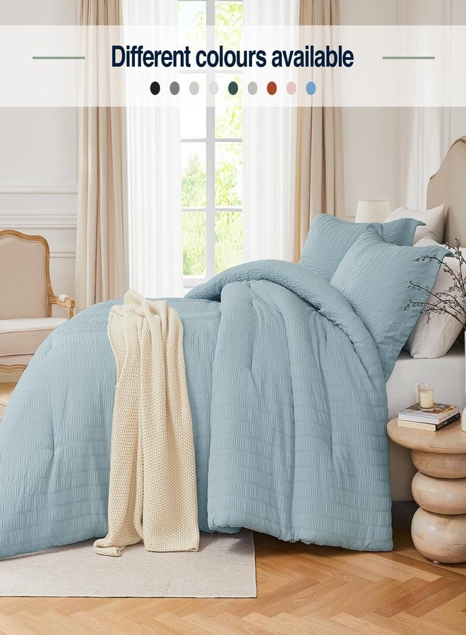 Quataly King Comforter Set Mist Blue,3PCS Seersucker Lightweight Bedding Comforter for All Season, King Size(104''×90'' Comforter & 2 Pillowcases) - Image 5