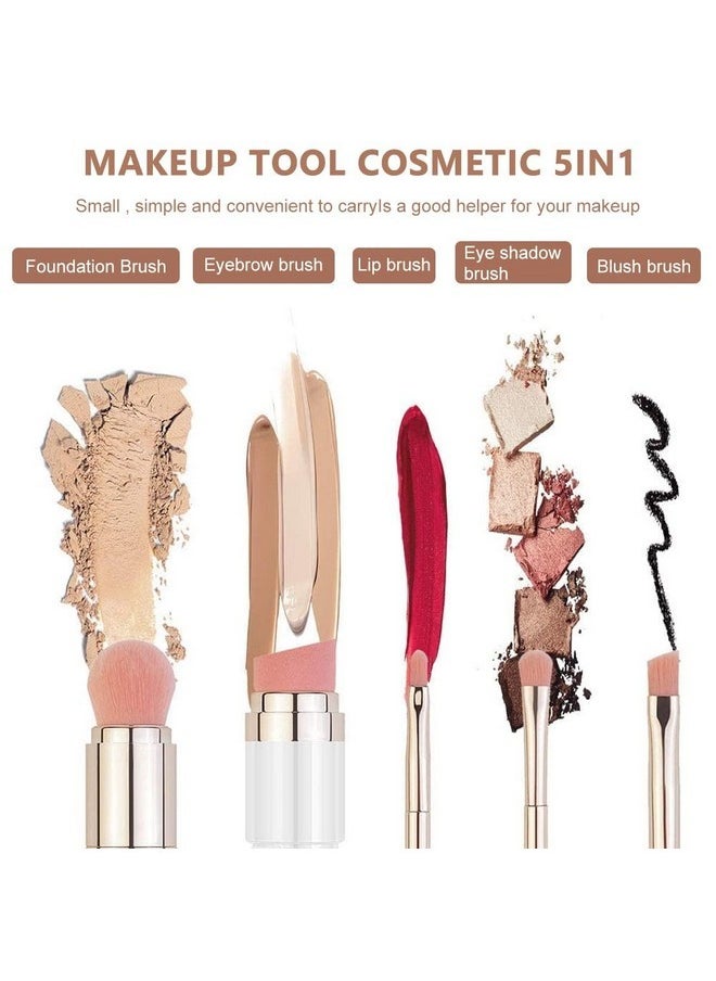 SKINPLUS 5 In 1 Makeup Brush Set, Includes Foundation Brush, Face Brush, Lip Brush, Eyeshadow Brush And Eyebrow Brush, Travel Portable Mini Cosmetic Make Up Brushes Kits  - Image 4