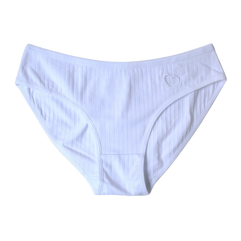 Cute Cotton Mid-Waist Panties Heart Pattern Womens Summer Underwear White  - Image 1