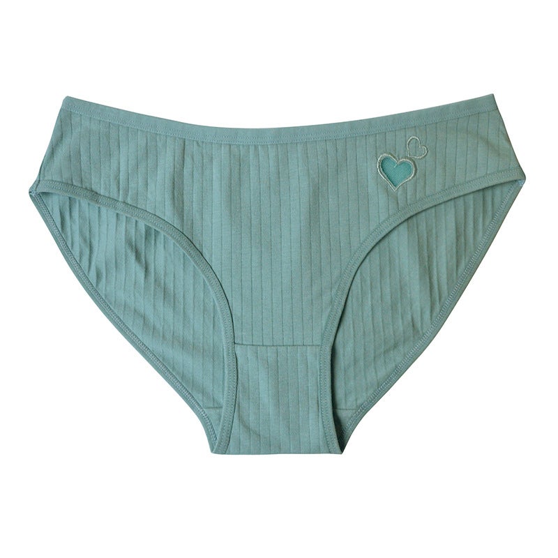 Cute Cotton Mid-Waist Panties Heart Pattern Womens Summer Underwear White  - Image 4