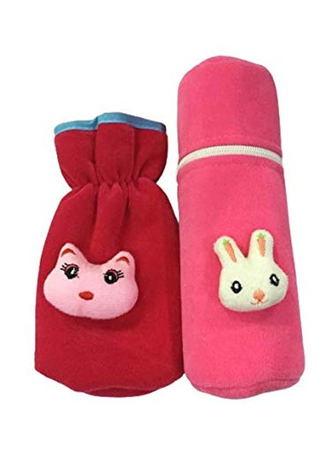 Ineffable Combo of Velvet Bottle Covers for Feeding Bottles with Cute Animal Cartoon Popup, 240ml (Red & Pink1)
