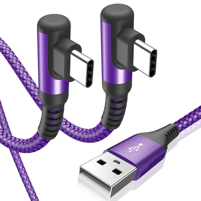 sweguard USB Type C Charger Cable Right Angle [2-Pack,10FT] 3.1A Nylon Braided Cord for iPhone 17 16 15 Pro Max Plus iPhone Air Samsung Galaxy S25 S24 S23 S22 S21 S20 Note 20 A15 Flip Pixel LG Moto - Image 1