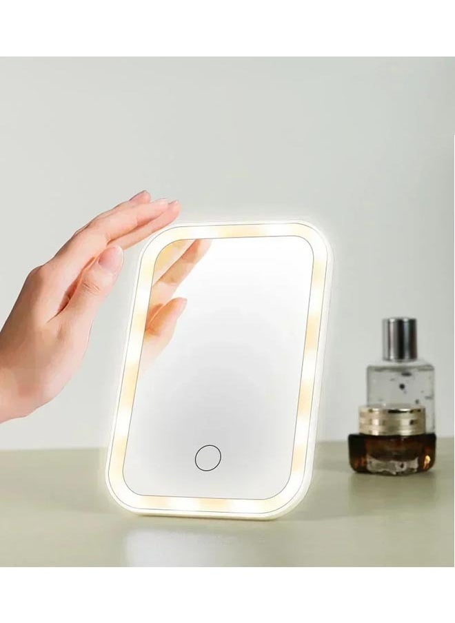 ماركة غير محددة مرآة مكياج قابلة للطي، مزودة بـ ٢٨ مصباح LED، مرآة مكياج مكتبية، دقة عالية ٤K، ٣ أوضاع إضاءة، قابلة لإعادة الشحن عبر USB، أدوات مرآة تجميل، شاشة لمس، مناسبة للسفر، المنزل، المكتب، السيارة.  - Image 1