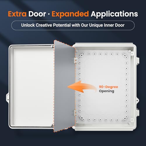 QILIPSU Waterproof Junction Box IP67 Outdoor Plastic Electrical Project Enclosure Weatherproof with Inner Door, Mounting Plate, Wall Brackets, Hinged Grey Cover 14.6"x10.6"x5.9" -D - Image 3