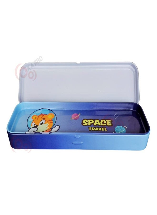 KARBD Cartoon Metal Pencil Box Hardtop Case 2 Layer Compartment for Boys Girls Kids School Students Travel Stationery Compass Geometry Box for Return Gifts (Space Travel Blue, Medium) - Image 4