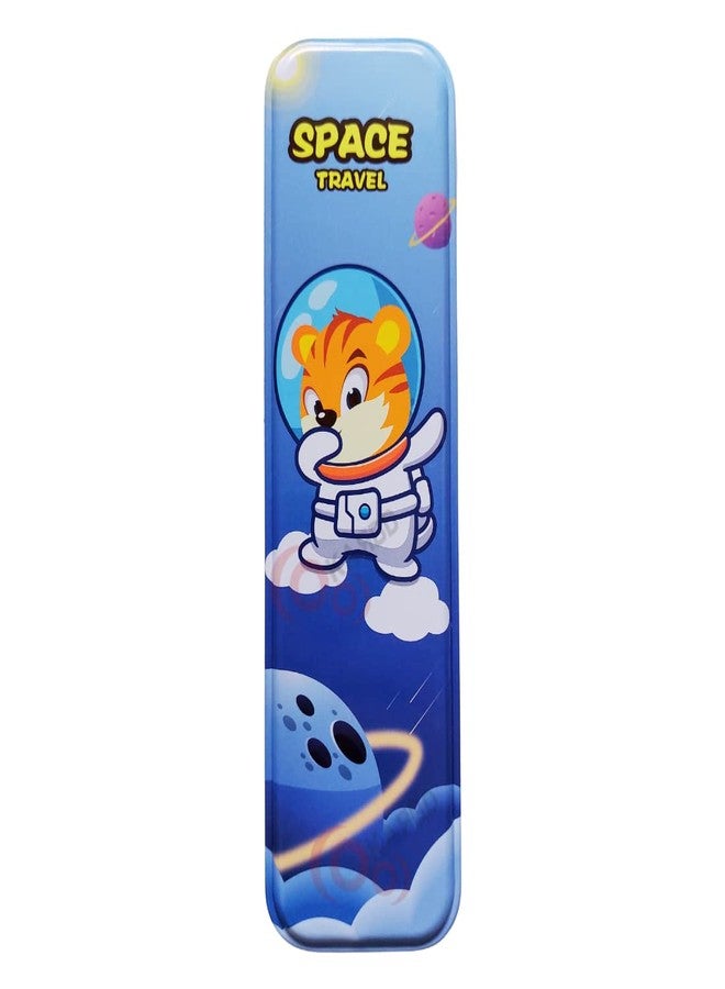 KARBD Cartoon Metal Pencil Box Hardtop Case 2 Layer Compartment for Boys Girls Kids School Students Travel Stationery Compass Geometry Box for Return Gifts (Space Travel Blue, Medium) - Image 2