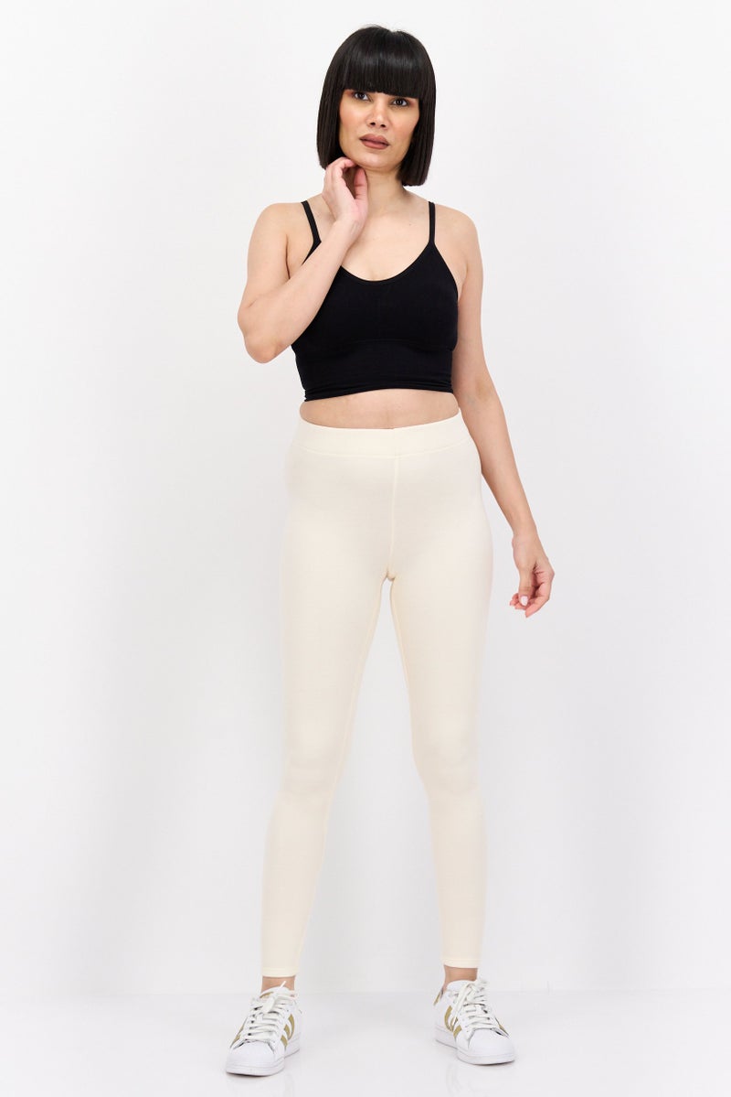 UNDIZ Women Carry Plain Leggings, Cream - Image 3