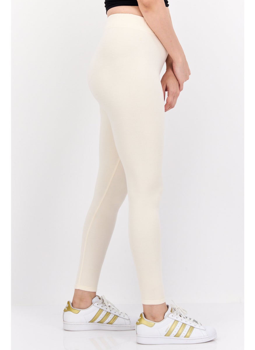 UNDIZ Women Carry Plain Leggings, Cream  - Image 4
