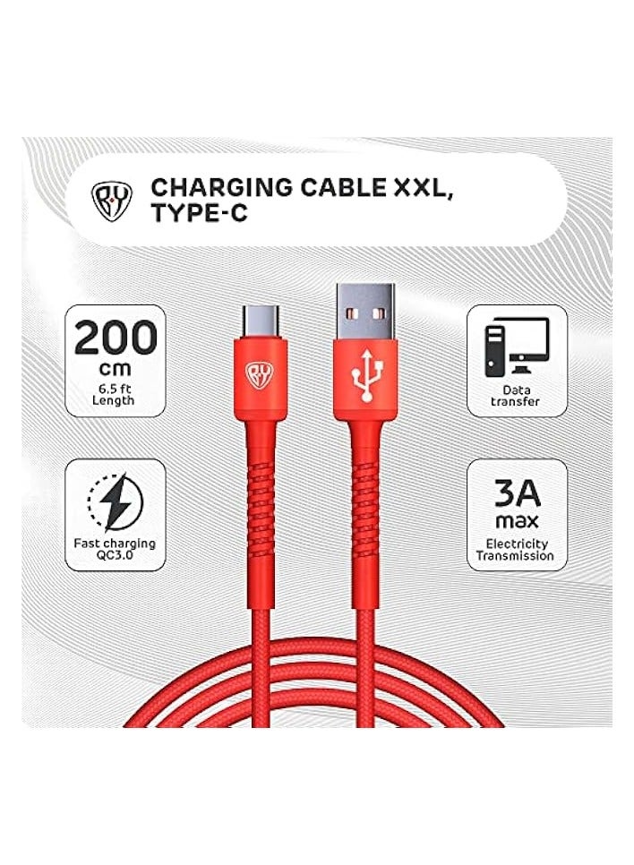 حسب العالم كابل USB أصلي من النوع C، كابل USB C للشحن السريع 2 متر QC3.0، 3A، نقل البيانات، متوافق مع Samsung S21 S20 Note 20 10 9 Huawei P30 P20 Lite Mate 20 Pro P20 LG G5 G6 Xiaomi Mi 11 (أحمر) - Image 2