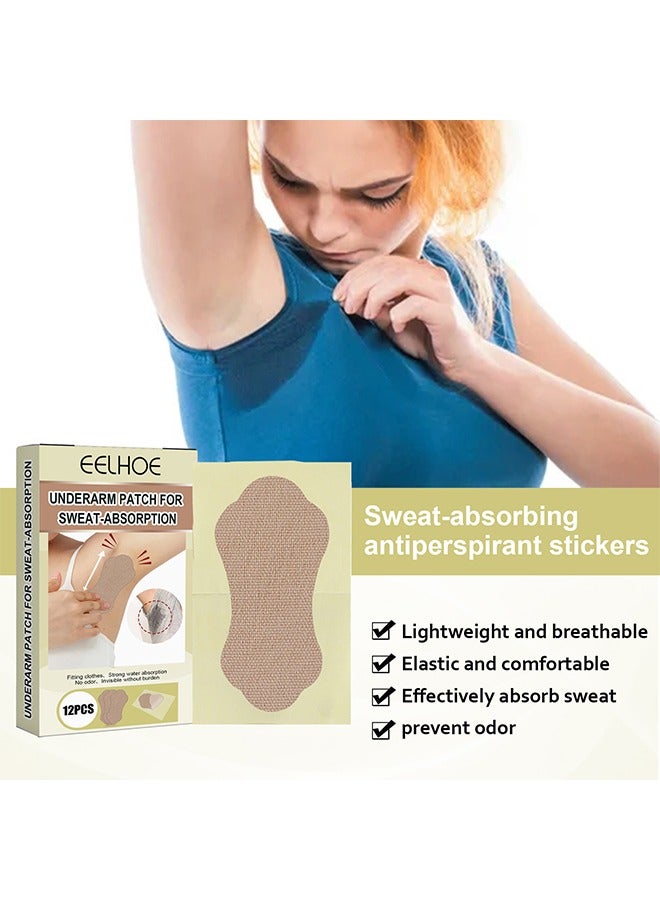 EELHOE Underarm Patch for Sweat-Absorption.  Underarm Anti-perspirant Tape Invisible Permanent Anti-perspirant Tape Ultra-thin summer anti-perspirant pad 12pcs, Disposable Anti Perspiration Absorbent Deodorant Prevention Pad, Armpit Antiperspirant Stickers for Women Men Reduce Armpit Sweat.  - Image 1