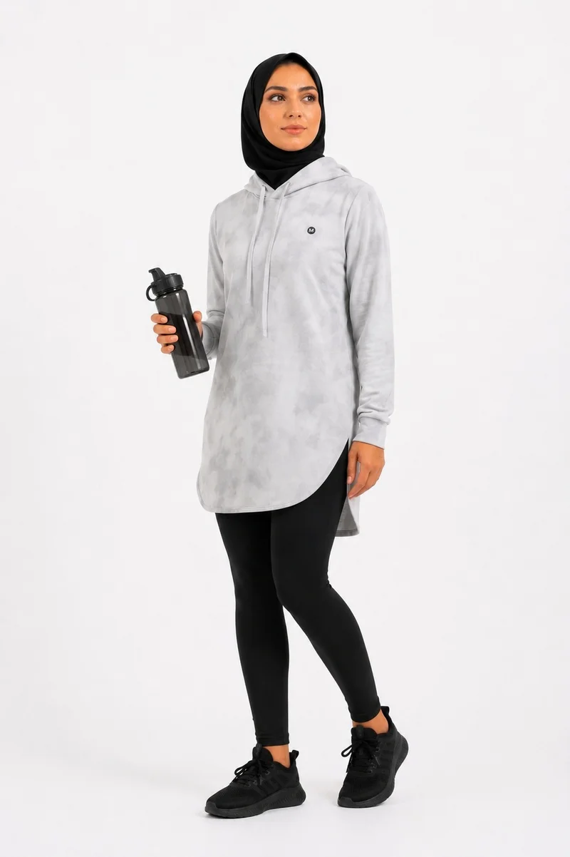 Moveletix Women's Training Top Lightweight with Hood White & Grey Luxe Soft