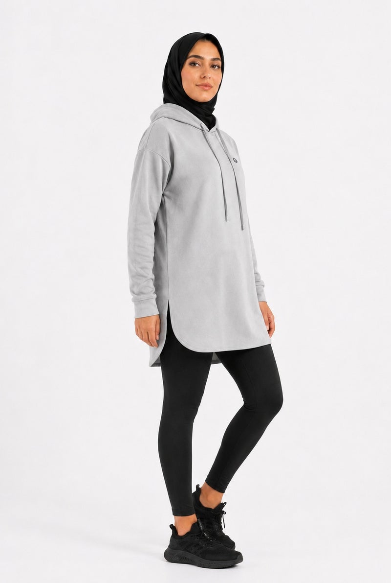 Moveletix Women's Training Top Lightweight with Hood White & Grey Luxe Soft - Image 1