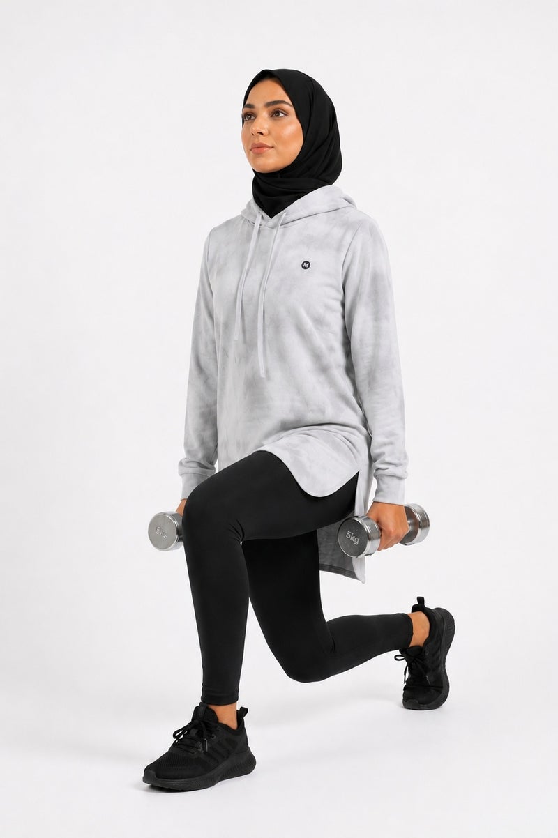 Moveletix Women's Training Top Lightweight with Hood White & Grey Luxe Soft - Image 4