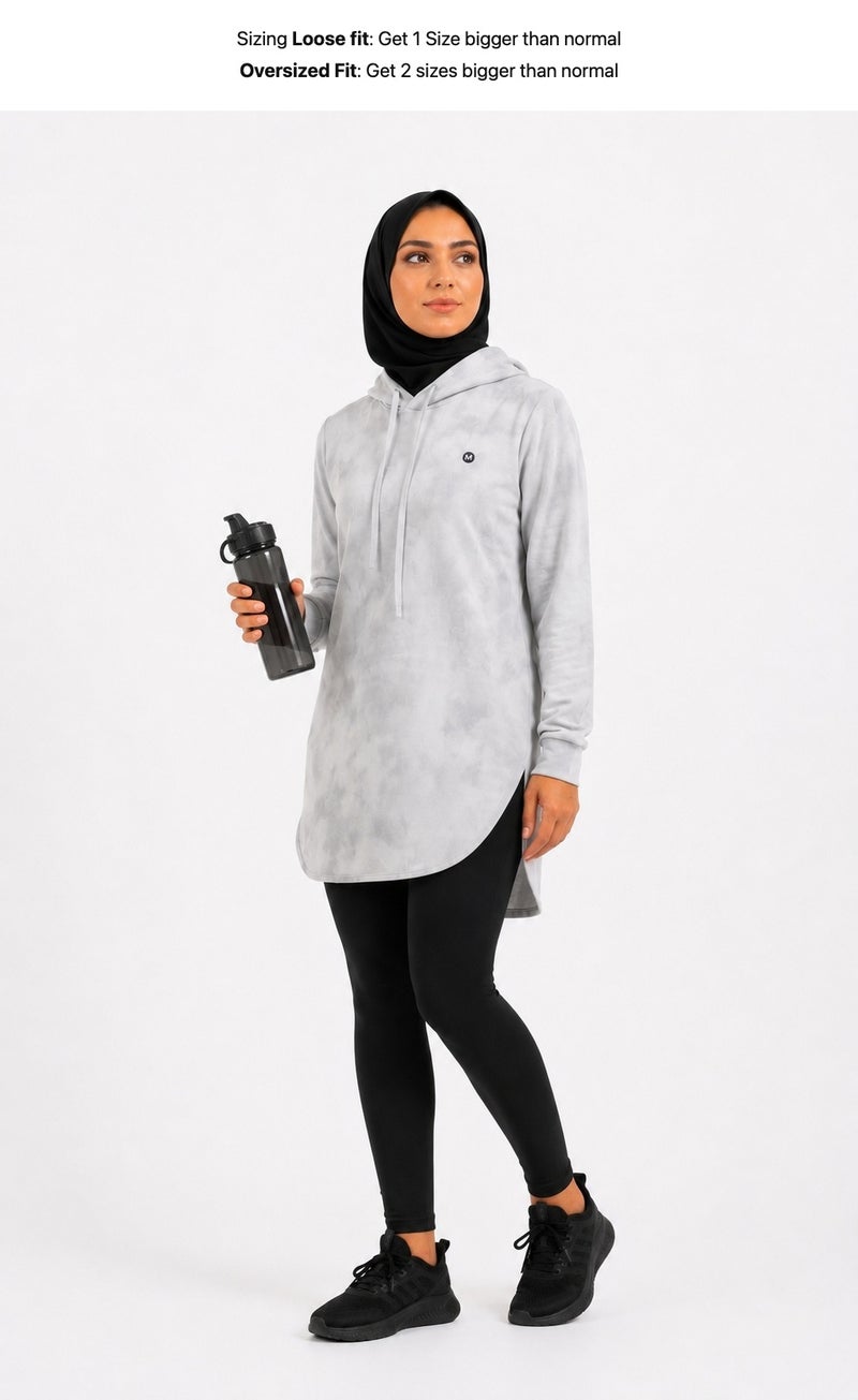 Moveletix Women's Training Top Lightweight with Hood White & Grey Luxe Soft - Image 2