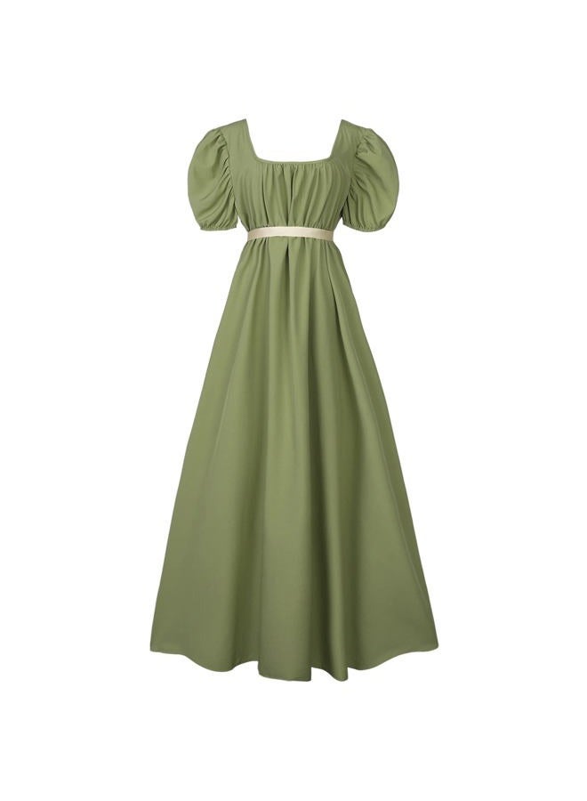 HEQU Regency Dresses for Women, Vintage Regency Dress with Satin Sash Ruffle Empire Waist Dress Gown (L, Oliver) - Image 1