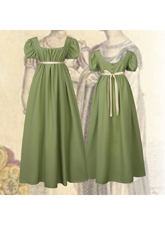 HEQU Regency Dresses for Women, Vintage Regency Dress with Satin Sash Ruffle Empire Waist Dress Gown (L, Oliver) - Image 2