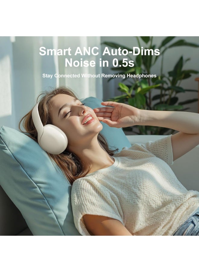 Linklike HS-1 Active Noise Cancelling Headphones, Hi-Res Audio, 180H Playtime, Bluetooth 5.3 Over-Ear Headset with Mic, Touch Control, Foldable Design, IPX5 Waterproof, Wireless for Travel/Gym/Office - White - Image 2