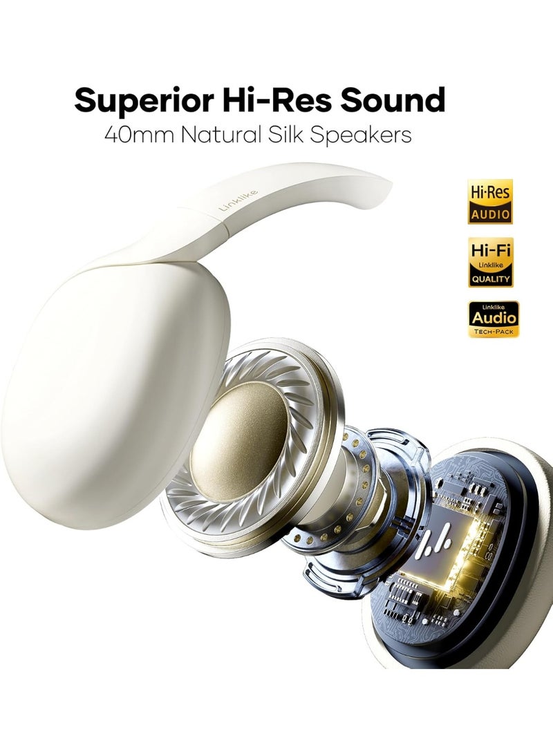 Linklike HS-1 Active Noise Cancelling Headphones, Hi-Res Audio, 180H Playtime, Bluetooth 5.3 Over-Ear Headset with Mic, Touch Control, Foldable Design, IPX5 Waterproof, Wireless for Travel/Gym/Office - White - Image 3