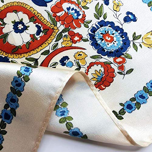 MEISEE Pure Natural Mulberry Silk Scarfs Women Small Square Scarf 21" x 21" Breathable Lightweight Neckerchief Printed Headscarf (White flower-10) - Image 5