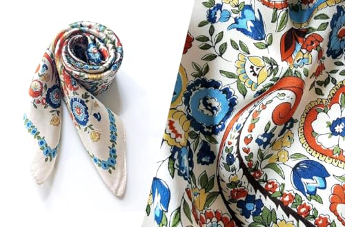 MEISEE Pure Natural Mulberry Silk Scarfs Women Small Square Scarf 21" x 21" Breathable Lightweight Neckerchief Printed Headscarf (White flower-10) - Image 3