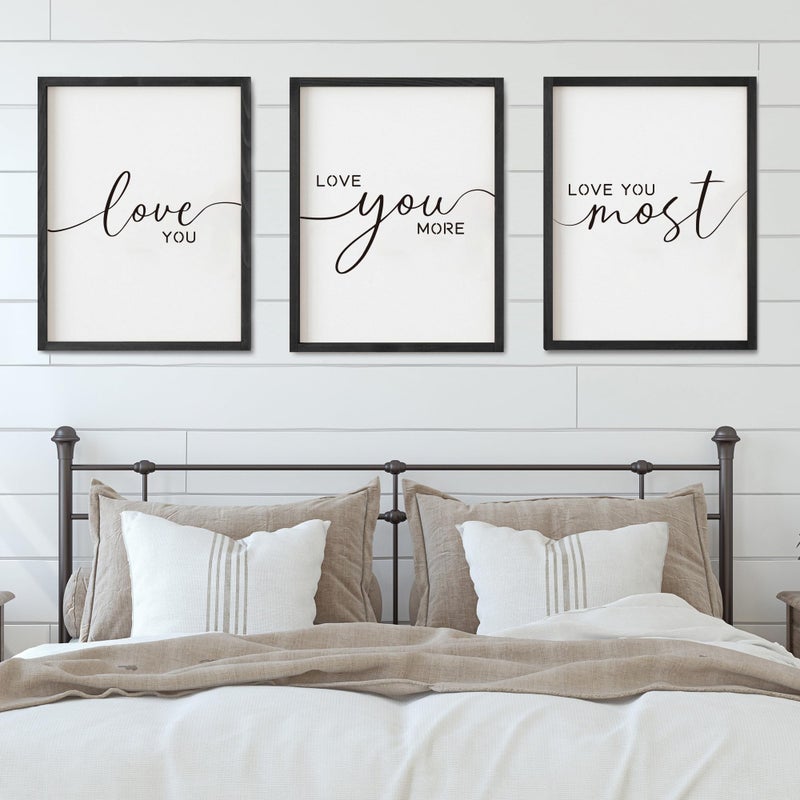 Houmury Love You More Sign Set - I Love You & More Wall Decor for Bedroom & Living Room (Black, 16"x24") - Image 1