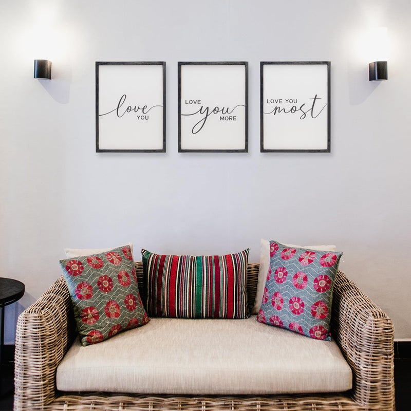 Houmury Love You More Sign Set - I Love You & More Wall Decor for Bedroom & Living Room (Black, 16"x24") - Image 3