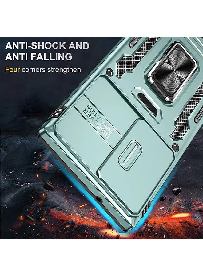 سامسونج غالاكسي S24 الترا الهاتف المحمول قذيفة ، صدمة برهان الهاتف المحمول قذيفة ، حماية ضد السقوط ، المدمج في انزلاق الكاميرا المضادة للخدش غطاء العدسة ، والتكامل 360 درجة دوار قوس دائري ، أخضر - Image 2