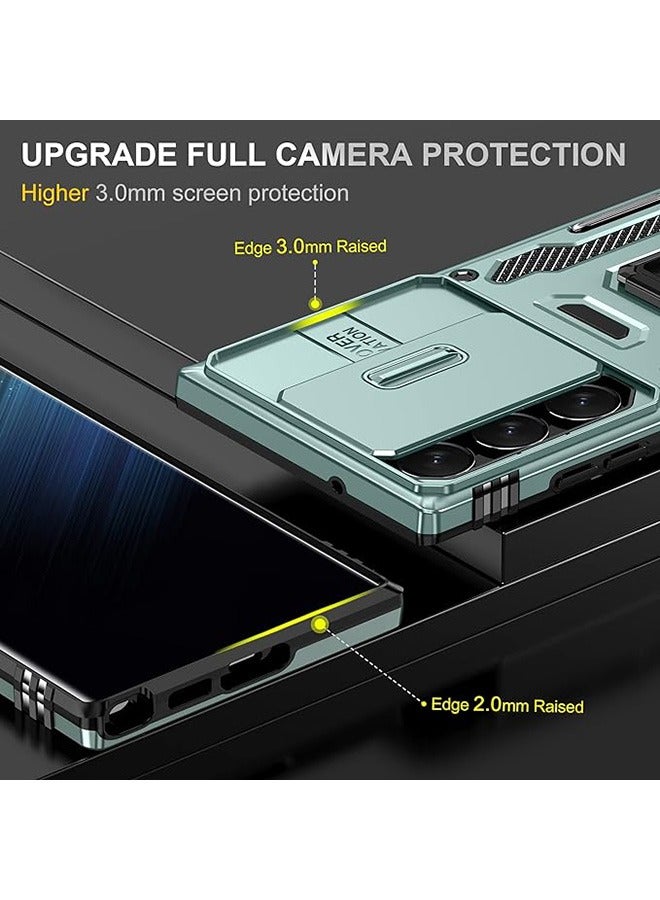 سامسونج غالاكسي S24 الترا الهاتف المحمول قذيفة ، صدمة برهان الهاتف المحمول قذيفة ، حماية ضد السقوط ، المدمج في انزلاق الكاميرا المضادة للخدش غطاء العدسة ، والتكامل 360 درجة دوار قوس دائري ، أخضر - Image 3