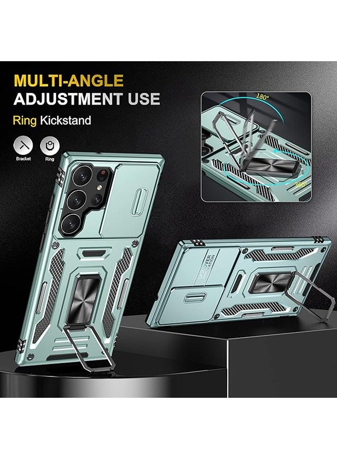 سامسونج غالاكسي S24 الترا الهاتف المحمول قذيفة ، صدمة برهان الهاتف المحمول قذيفة ، حماية ضد السقوط ، المدمج في انزلاق الكاميرا المضادة للخدش غطاء العدسة ، والتكامل 360 درجة دوار قوس دائري ، أخضر - Image 4