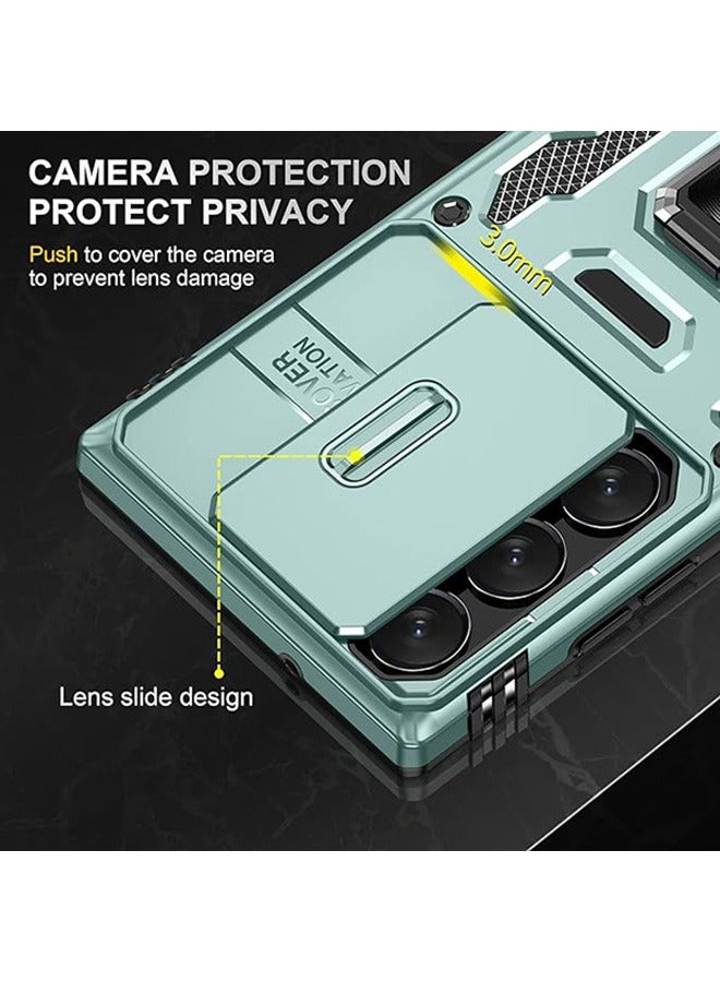 سامسونج غالاكسي S24 الترا الهاتف المحمول قذيفة ، صدمة برهان الهاتف المحمول قذيفة ، حماية ضد السقوط ، المدمج في انزلاق الكاميرا المضادة للخدش غطاء العدسة ، والتكامل 360 درجة دوار قوس دائري ، أخضر - Image 5