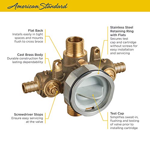 American Standard صمام تركيب دش فلاش أمريكان ستاندرد RU107SS مع مداخل PEX ومخارج عالمية مع توقفات مفك البراغي لنظام حلقة الضغط، غير مكتمل - Image 4