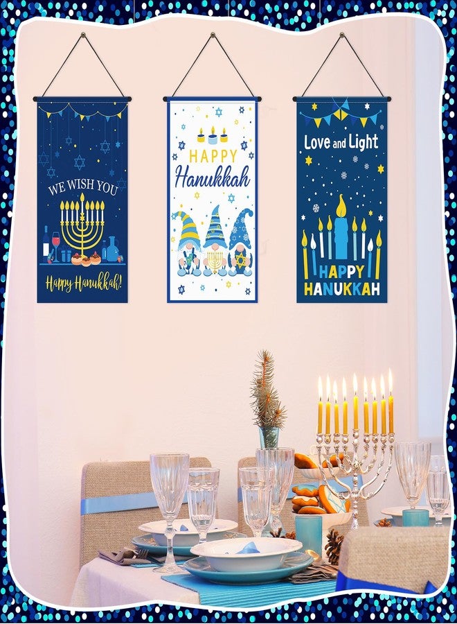 Tegeme 3 Pcs Hanukkah Door Sign Flag Chanukah Blue White Door Hanging Banner Menorah Star of David Menorah Wall Decoration for Hanukkah Party Supplies Outdoor Indoor Decoration - Image 5