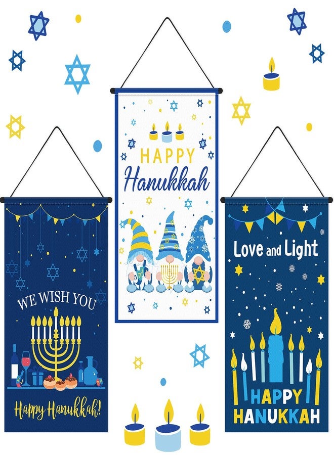 Tegeme 3 Pcs Hanukkah Door Sign Flag Chanukah Blue White Door Hanging Banner Menorah Star of David Menorah Wall Decoration for Hanukkah Party Supplies Outdoor Indoor Decoration - Image 1
